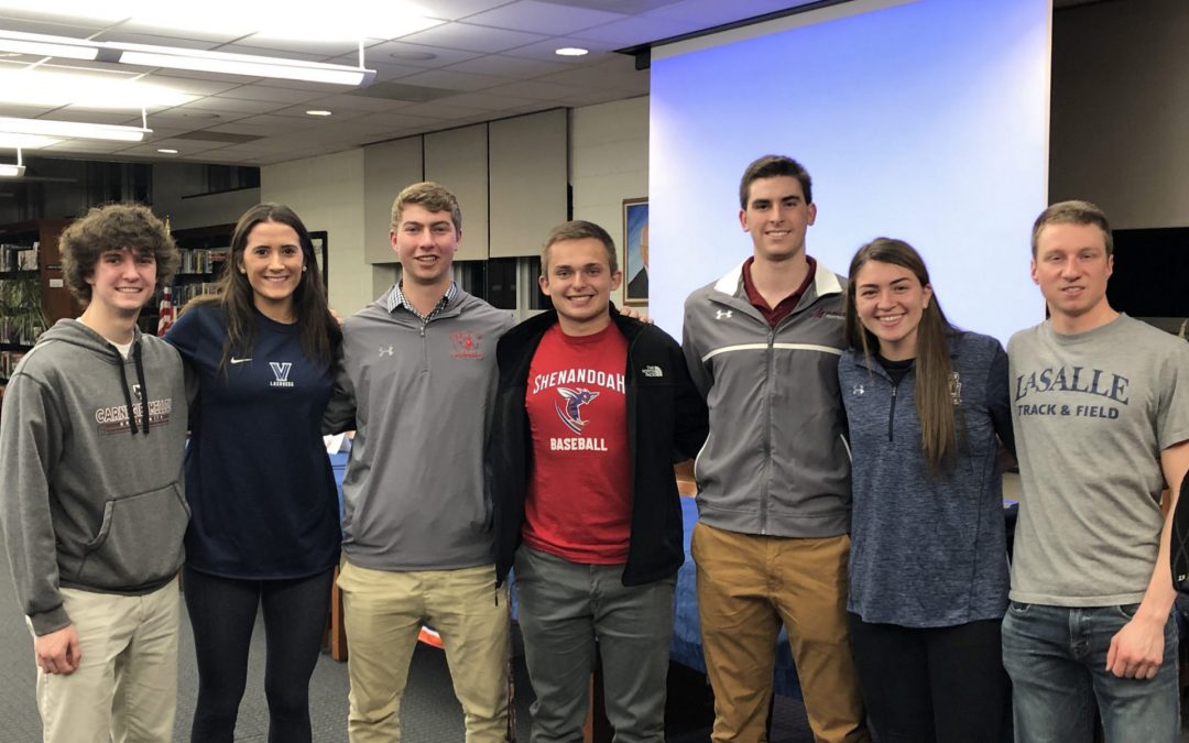 The Mountain Lakes Alumni Association's 2019 Laker Alumni NCAA Panel participants.